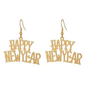 hgnxa Collier avec pendentif Happy New Year en métal creux boucles d'oreilles douces cool clavicule chaîne boucles d'oreilles simples bijoux déclaration, Necklace, Métal - Publicité