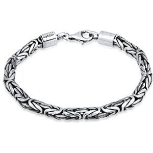 Kuzzoi Bracelet Bouddha en argent sterling 925 pour homme, fait à la main (5 mm) en argent sterling 925 oxydé, bracelet byzantin massif pour homme, 26,3 g, 0202252422, 19 centimeters, Argent sterling - Publicité