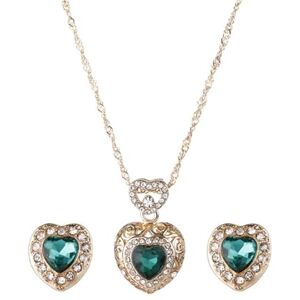 Wizoowip Ensemble de bijoux en strass Lady 1 femmes collier boucles d'oreilles pendentif coeur Faux cristal évider couleur correspondant luxe bal fête mariage mariée boucles d'oreilles Vert - Publicité