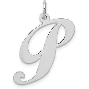 JewelryWeb Collier avec pendentif en or blanc massif poli 14 carats découpé au laser avec monogramme personnalisé et initiale P, blanc, Initial: P - Publicité