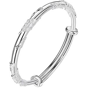 Bracelet femme Blossoming Blossoms Blanc Cuivre Argent Plaqué Bracelet Femme Sansheng III Argent Pur Push Pull Bracelet Mode Tibétain Bijoux En Argent Femmes Bijoux Cadeau Bracelet (Silver, One Size) - Publicité