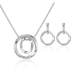 QKEPCY Bijoux Parure Femme Double Cercle Collier et Boucles D'oreilles Goutte d'eau Parures de Mariage Soirée Ensembles de Bijoux de Mariage pour Mariée Bijoux de Demoiselle (Argent) - Publicité