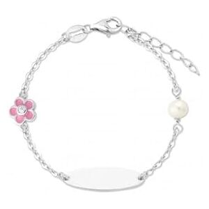 Tourmalina Bracelet esclave ID en argent sterling 925 pour bébé ou fille avec plaque et motifs de fleur et perle, longueur 11 + 2,5 cm d'extension de la marque Turmalina by Martina, Argent - Publicité