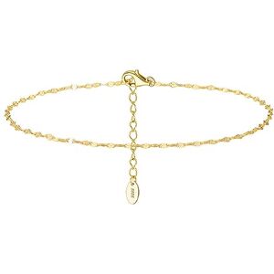 Lieson Bracelet de Cheville Argent 925/1000, Chaine de Cheville Femme Chaîne Géométrique Simple 1.6MM Largeur Or, Réglable Jusqu'à 26 cm Bijoux de Pieds Pour la Plage D'été - Publicité