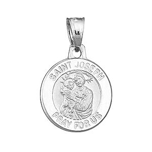 JewelryWeb Collier avec pendentif médaille Saint Joseph en or blanc 14 carats pour femme, one-size, Métal Or blanc Doré Métal Or blanc, Pas de gemme - Publicité