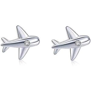 IMINI Boucles d'oreilles en forme d'avion pour femme, adolescente, fille, argent sterling S925 plaqué or blanc 18 carats avec incrustation de zircone cubique minuscule avion à tige pour oreilles percées, - Publicité