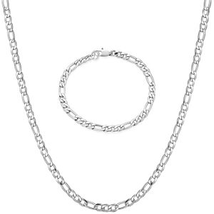 Uwiyo Chaîne Figaro, 1+3 Collier et Bracelet Homme Largeur 3/4/5/6/7/8mm Acier Inoxydable Collier Chaine Bijoux pour Homme Femme Longueur 46/51/56/61/66cm, Argent (Argent-5mm, 56) - Publicité