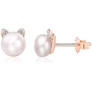 VU100 Boucles d'oreilles Chat pour Filles Femmes, Perle Chat Bijoux Argent Sterling 925/Plaqué Or Rose, Hypoallergénique, Enfants Cadeau d'anniversaire (A：Perle Chat Bijoux) - Publicité