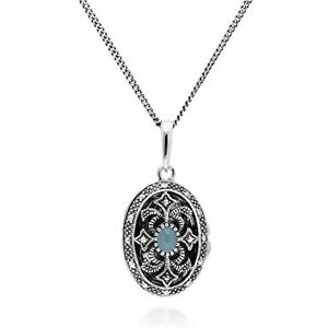 Gemondo Collier avec médaillon ovale en jade et marcassite teinte verte style Art Nouveau en argent sterling 925 - Publicité