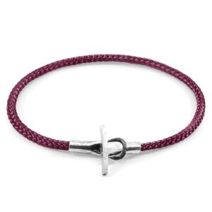 ANCHOR & CREW Bracelet Cambridge Argent Et Corde Violet Aubergine Homme 21cm - Publicité