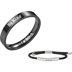 BuCcan Soyez une sorte de chienne, Bracelet, bague en acier inoxydable, bijoux d'amitié, sœurs, amis, motivation, personnalisé (Color : Silver(A model), Size : 7) - Publicité