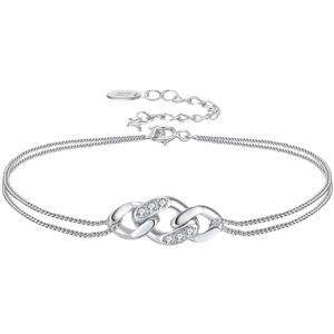 Aotiwe Bracelet Jonc Femme, Bracelet Argent Femme 925 Massif Chaîne Courbée Bracelet Femme Lot Argent avec Blanc Rond Oxyde de Zirconium - Publicité