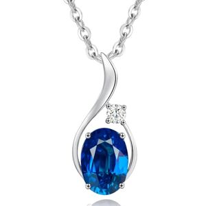 FANCIME Collier avec pendentif en or blanc 585 massif 14 carats avec pierre de naissance elliptique et diamant véritable 0,031 carat, cadeau fin pour femmes et filles, chaîne en argent 925 de 40 + 5 - Publicité