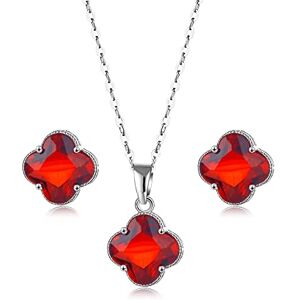 FFWTPY Ensemble de Bijoux pour Femme Fille Trèfle à Quatre Feuilles Parure Boucles d'oreilles & Pendant Collier de Cristal Parure de Bijoux Argent Cadeau pour Anniversaire Noël Saint Valentin - Publicité