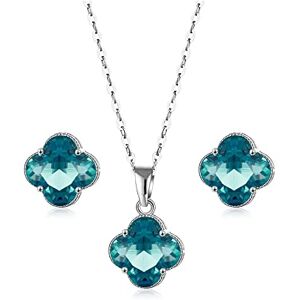 FFWTPY Ensemble de Bijoux pour Femme Fille Trèfle à Quatre Feuilles Parure Boucles d'oreilles & Pendant Collier de Cristal Parure de Bijoux Argent Cadeau pour Anniversaire Noël Saint Valentin - Publicité