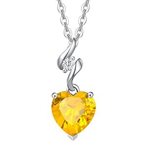 AGVANA 14K Or Blanc Collier Femme 0,035 Ct Diamant Pendentif Forme De Coeur, Citrine Pendentif en Or Blanc Massif Avec Chaîne 925, 8x8mm Février Birthstone Collier Beaux Bijoux Cadeau pour les Femmes - Publicité