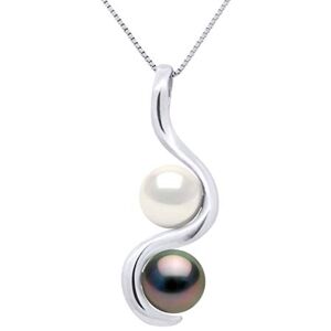 PEARLS & COLORS NATURAL FINE PEARLS PEARLS & COLORS Collier TOI et MOI Véritables Perles de Culture de Tahiti et d'Eau Douce Rondes 8-9 mm Argent 925 Millièmes Bijou Femme - Publicité