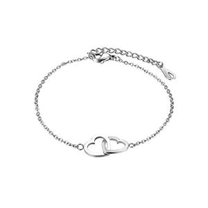 Flongo Bracelet Réglable pour Femme Fille, Chaîne de Main Goumette 2 Coeurs Croisés Infinie Acier Inoxydable Couples Amoureux Couleur Argent Or Cadeau Romatique Anniversiares Saint Valentin Mariage - Publicité