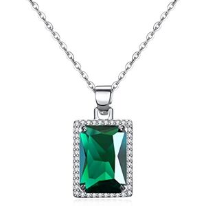 VONSSY Chaîne plaquée platine 18 carats émeraude simulée verte 5A CZ collier avec pendentif en pierre précieuse taillée en damier avec halo de cristal blanc (chaîne blanche) - Publicité