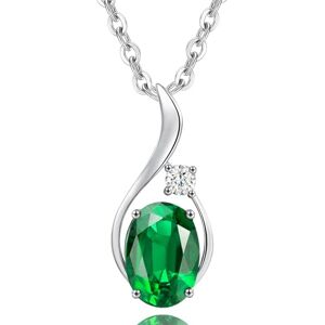 FANCIME Collier avec pendentif en or blanc 585 massif 14 carats avec pierre de naissance elliptique et diamant véritable 0,031 carat, cadeau fin pour femmes et filles, chaîne en argent 925 de 40 + 5 - Publicité