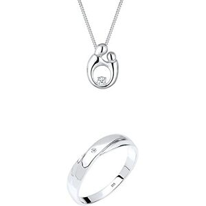 Elli DIAMORE Collier court Argent 925 Diamant 0.03 cts 45 cm 0105860815_45 + Diamore Bague Femme Argent 925/1000 Diamant Blanc 0.02 ct. 0604342213_56 - Publicité