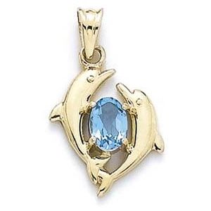 JewelryWeb Collier avec pendentif dauphin en or jaune 14 carats avec topaze bleue ovale pour femme, 2.54, Topaze bleue Pierre précieuse Doré, Topaze bleue - Publicité