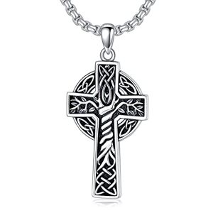 PDTJMTG Collier avec pendentif en forme de croix irlandaise pour homme en argent sterling avec chaîne en acier inoxydable de 55,9 cm + 5,1 cm, Argent sterling, Pas de gemme - Publicité