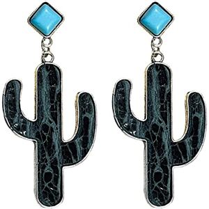 Lomhmn Boucles d'oreilles sensibles pour femmes boucles d'oreilles vintage cactus cuir véritable gaufré turquoise boucles d'oreilles simples ethniques occidentales boucles d'oreilles encre et alliage, taille - Publicité