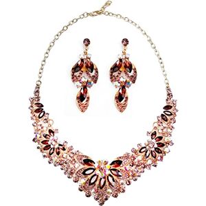 KONFEN Parure Bijoux Femme, Cristal Bijoux Mariage, Parure Femme Ensemble Collier Boucle d'oreilles Parures de Mariée pour Femmes et Filles (Violet) - Publicité