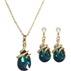 HSAJS Parure collier et boucles d'oreilles Femme Mariage Gold Bijoux pour Femme Collier et Boucle D'oreille Serpent Goutte d'eau Pendentif Bijoux Cadeaux Demoiselle d'honneur Fantaisie Cadeau Bijoux (Vert) - Publicité