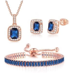 FDEETY Parure Ensemble de Bijoux Femme Zirocon Cubique Mariée Pendentif Collier Collier Bracelet Boucles D'oreilles Prom Fiançailles (Bleu) - Publicité