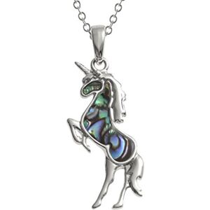 Kiara Jewellery Collier avec pendentif licorne incrusté de coquillage d'ormeau bleu verdâtre naturel sur chaîne 45,7 cm Plaqué ne ternit pas, 18 - Publicité