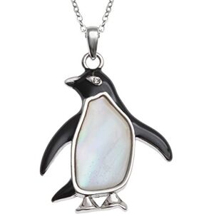 Kiara Jewellery Collier avec pendentif pingouin incrusté de nacre sur chaîne de 45,7 cm Plaqué rhodium argenté qui ne ternit pas. Publicité