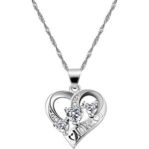 Uloveido Y894 Collier avec pendentif en forme de cœur pour femme, plaqué or blanc, pierre de naissance, cadeau pour fête, anniversaire, anniversaire, Cristal, Oxyde de Zirconium - Publicité