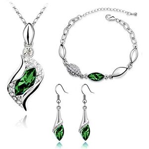 FDEETY Femme Parure de Bijoux Plaqué Or 18K Angel's Tears Pandent Collier Boucles d'Oreilles Bracelet Cadeau de Noël pour Femmes Filles, Vert - Publicité