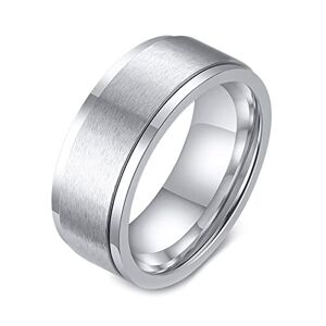 Epinki Bague Anti Stress Acier Inoxydable, 8MM Bague Tournante Mat Argent Homme Bague Rotative Taille 65 - Publicité