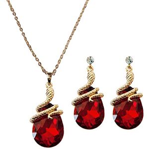 HSAJS Parure collier et boucles d'oreilles Femme Mariage Gold Bijoux pour Femme Collier et Boucle D'oreille Serpent Goutte d'eau Pendentif Bijoux Cadeaux Demoiselle d'honneur Fantaisie Cadeau Bijoux (Rouge) - Publicité