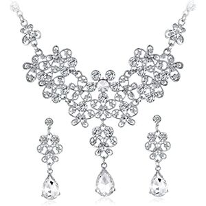 VELESAY Parure Mariage Bijoux pour Femme Cristal Mariée Collier Prom Strass Boucle d'oreille Ensemble Mariage Fiançailles Mariée Demoiselle d'honneur Fantaisie Cadeau Bijoux Mariage Parure Mariée Collier - Publicité