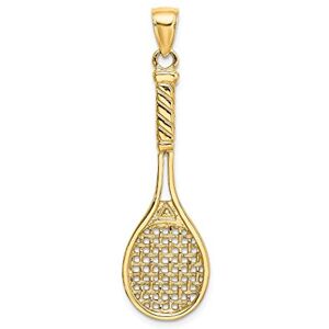 JewelryWeb Collier avec pendentif en forme de raquette de tennis 3D en or 14 carats poli 37,3 x 13,2 mm de large et 2 mm d'épaisseur, One Size, Métal Doré Métal, Pas de gemme - Publicité