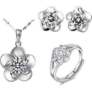 FDEETY Parure de Bijoux pour Femme Argent Sterling 925 avec Pendentif, Boucles D'oreilles, Collier, Ensemble de Bijoux en Cristal avec Oxyde de Zirconium Blanc Cadeau pour Mariage, Fiançailles - Publicité