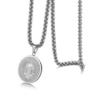 JewelryWe – Collier avec pendentif en forme de médaille, motif Saint Benoît, chaîne réglable, en acier inoxydable, bijou chrétien, avec boîte cadeau, couleur argent ou or argent - Publicité