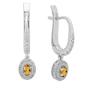 Dazzlingrock Collection Boucles d'oreilles pendantes en or blanc 10 K 5 x 3 mm pour femme avec pierres précieuses ovales et diamants ronds, Diamant, citrine, or, Citrine - Publicité