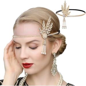 Jowfay Bandeau Strass Alliage Zinc Style Années 1920, Bandeau Gatsby Cristal Accessoire Cheveux Élégant Parure Brillante avec Perles Design Rétro Pour Soirées Mariages Coiffure Glamour - Publicité