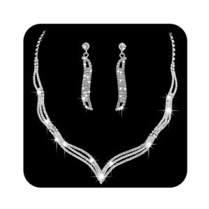 Ushiny Parure de bijoux de mariage avec collier et boucles d'oreilles pendantes en argent et cristal pour femme et fille - Publicité