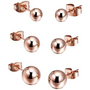 Findout 18k plaqué or rose titane billes en acier 4mm 6mm 8mm 3 paire fixé famille boucles d'oreilles taille de goujon. (F1697) - Publicité