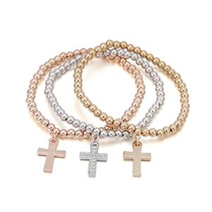 Ouran Femmes Charms Bracelet, Stretch Bracelets pour les filles Perle Bracelet Lucky Croix Charm Bracelet Bracelet manchette réglable avec cristal (Mélanger la couleur) - Publicité