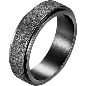 Beydodo Bague Anti Stress Acier Inoxydable, Bague de Fiançailles Femme Alliance Taille 65 Bague Rotative 6mm Noir Mat - Publicité