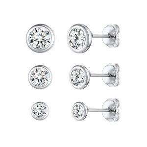 ChicSilver 3 Paires Boucles d'Oreilles Argent 925 Zircone Cubique Blanc Cartilage Oreille Clou Puce Piercings Diamètre 3 mm / 4 mm / 5 mm Bijoux pour Femme Enfant Fille - Publicité