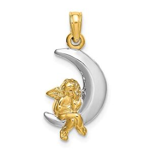 JewelryWeb Collier avec pendentif ange gardien religieux en or 14 carats 11 mm Jaune 3D Lune céleste Cadeau pour femme - Publicité