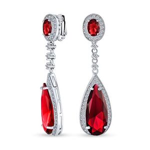 Bling Jewelry Rouge Longue Teardrop Cubic Zirconia Pendre Statement Cz Screw Clip On Earrings Simulée Ruby Laiton Plaqué Argent - Publicité